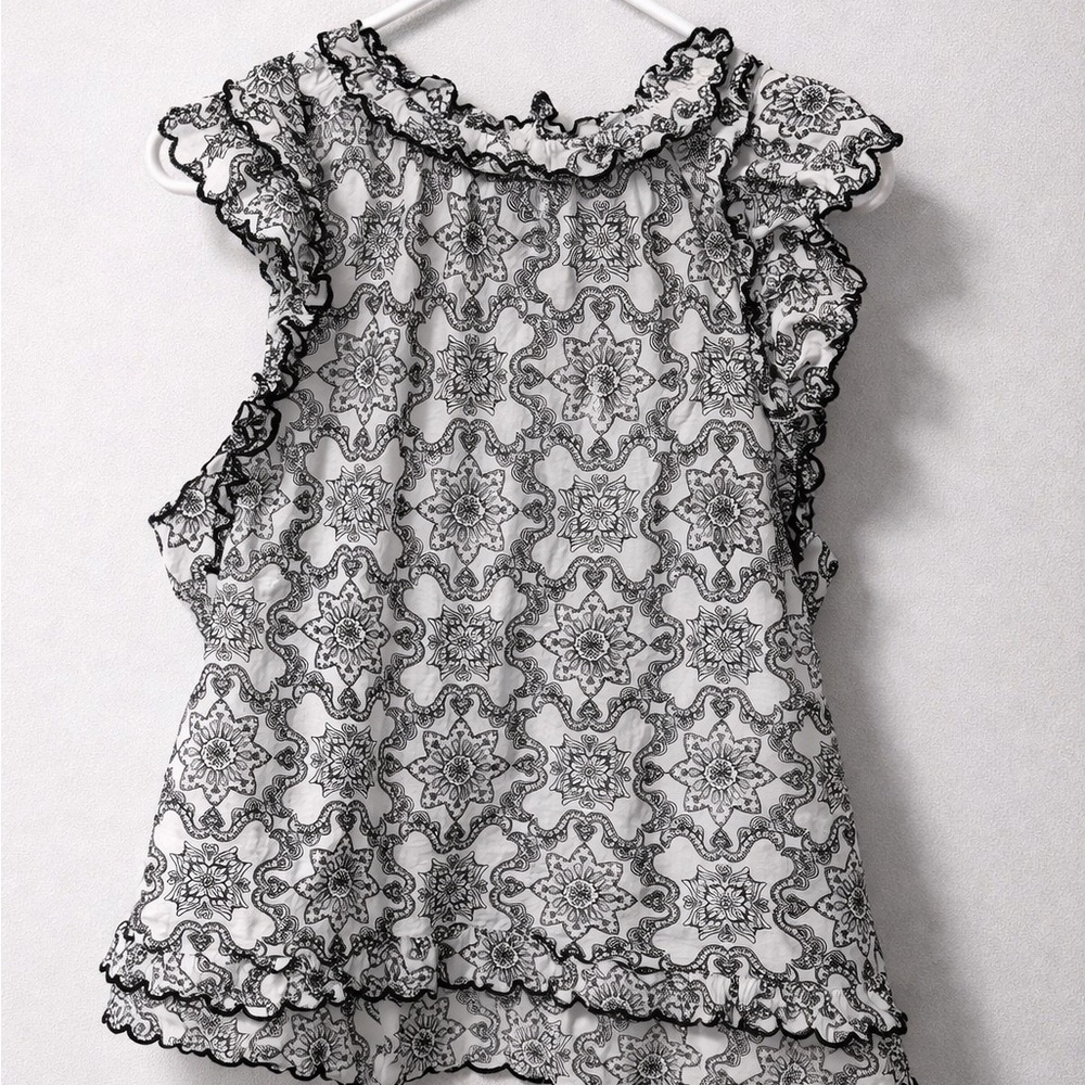 Anthropologie Black and White Floral Lace Blouse